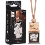 AIR-ROMA Musk Mystery Car Perfume Hanging Pod 10Ml|Natural Essential Premium Fragrance Oils In Glass Bottle With Wooden Diffuser Lid|Long Lasting Car Air Freshener Scent|Lasts Up To 45 Days