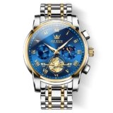 OLEVS chronograph Men’s Stainless Steel Watch (Blue Dial Silver Colored Strap)