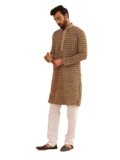 SOJANYA (Since 1958 Men’s Cotton Gold Embroidered Sequinned Kurta With white churidar Pyjama