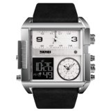 Skmei Men’s Square Watch, LED Backlight Large Screen Multi-Time Zone Men’s Watch, Waterproof Analog Men’s Digital Sports Watch-1391
