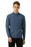 Dennis Lingo Men Blue Solid Slim Fit Full Sleeve Mock Collar Pullover
