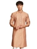 VASTRAMAY Men’s Jacquard Kurta with Embroidered Collar – Elegant Ethnic Wear for Weddings & Festive Occasions