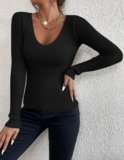 CRAMPLE® Ladies V-Neck Sweater, Fashion Spring and Autumn Thin Knit Pullover, Solid Color, Slim, Warm, Soft, Stretch Basic Top, Elegant Casual Street Sweater
