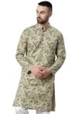 Majestic Man Men’s Cotton Regular Fit Casual Mandarin Collar Ethnic Motifs Printed Long Regular Kurta