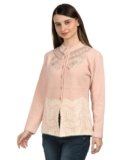 Lady Willington Women Woolen Round Neck Self Design Hair Fabric Cardigan Winter Wear Pure Wool Cardigan for Women Long Cotty Fully Warm Cardigan Free Size