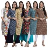 Pinkmint Festival Wear Printed Crepe Kurti’s for Women’s ll Ethnic Kurti ll Comfortable Kurti (Pack of 6)