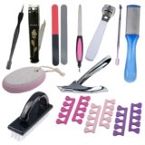 FOLELLO Manicure Pedicure Kit(11 Pieces)-Nail Clipper, Nail Tip Cutter, Cuticle Remover, Spoon Nail Cleaner, Pedicure Brush, Nail Buffer, Set Toe Separator, Foot scrubber, Callus Remover, Pumice Stone