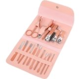 Taxila 16 in 1 Manicure Kit Stainless Steel Pedicure Kit Nail Care Tools Toenail Clippers with Luxury Leather Bag (Rose Gold)