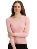 ICW Women Knit-Rib Stretchable V-Neck Full Sleeves Pull Over Sweater Top (One Size 28-34 Inch Bust) 301