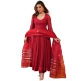 GoSriKi Women’s Rayon Blend Anarkali Solid Kurta with Pant & Dupatta