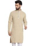 SOJANYA (Since 1958 Men’s Cotton Contrast Embroidered Sequinned Long Kurta