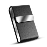 Storite Vertical Card Holder, PU Leather and Stainless Steel Credit Card Wallet, Business Card Holder for Men and Women (Black -9 x 1 x 6 Cm)