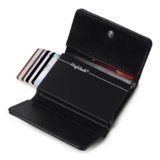 Exclusive & Upgraded Faux Leather with Aluminium Pop up Card Holder| Aluminium Slim Case | Up to 9 Cards | Card Holder for Men & Women (Black)