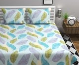 Amazon Brand – Umi 100% Cotton King Bed Sheet for King Size Bed, Premium Printed Bedsheet (108 x 108 Inches) with 2 Pillow Covers | 210 TC Soft, Breathable, Luxury Bedsheet (Blue & White)