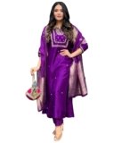 GoSriKi Women’s Rayon Blend Straight Embroidered Kurta with Pant & Dupatta