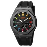 Skmei Digital Sports Watch for Men Analog-Digital Display, Black Dial Zinc Alloy Case Men’s Watch, Durable Silicone Black Band, Chronograph, 50M Water Resistant, 5 Alarms, Countdown Watch-2243
