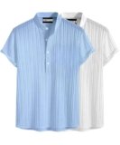 DEEMOON Combo of Men’s Polyster Kurta with Mandarin Collar, Half Placket Buttons, Front Pocket | Half Sleeves | Soft & Breathable Fabric | Pack of 2