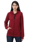 Wafaa Women’s Cotton Plain Hooded Neck Full Zipper Sweatshirt Hoodies with Kangaroo Pocket