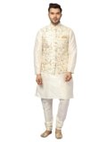 Uri and MacKenzie Men’s Silk Blend Kurta Pyjama with Stylish Embroidered Ethnic Jacket