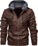 Blaq Ash Men’s Faux Leather Hooded Motorcycle Jacket, Zip-Up, with Pockets, Removable Hood