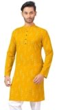 Studio Shringaar Men’s Cotton Regular Fit Casual Haldi Mustard 100% Block Printed Knee Length Kurta
