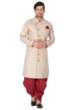 VASTRAMAY VM Mens Cotton Blend Sherwani Patiala Dhoti Set – Regal Ethnic Ensemble for Weddings and Festivals | Indowestern Angrakha Style Sherwani With Cowl Style Patiala Dhoti Pant Set
