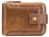Contacts Men’s Genuine Leather Wallet | RFID Blocking Zip Around Bifold Wallet for Men | Up to 11 Card Slots Including 1 ID Window and 2 Bill compartments (Beige)