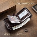 Contacts Mens Genuine Leather Zipper Wallet RFID Secure Large Capacity Double Fold Multi-Card Leather Wallets for Men and Coin Purse (Brown)…