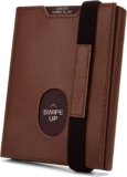 Contacts RFID Blocking Minimalist Tri-Fold Slim Credit Card Genuine Leather Wallet with Upto 6 Card Slots Including 1 ID Window, 1 Banknote Compartments and Coin Pocket (Brown-New)