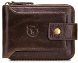 Contacts Men’s Genuine Leather Wallet | RFID Blocking Zip Around Bifold Wallet for Men | Up to 11 Card Slots Including 1 ID Window and 2 Bill compartments (Brown)