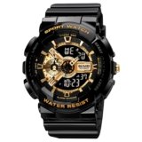 SKMEI Sport Watch with LED Screen for Men Analog-Digital Display Black-Gold Dial ABS::PU Men’s PU Black Color Stylish Band, Water-Resistant & Scratch-Resistant-1688