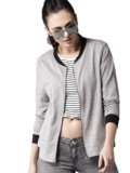 Fabricorn Plain Grey Black Stylish Sweatshirt Jacket for Women (Grey Black)
