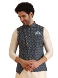KISAH Men’s Printed Regular Fit Sleeveless Cotton Blend Nehru Jacket | Ethnic Jacket-Waistcoat for Men