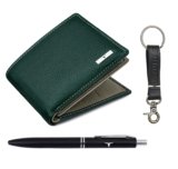 URBAN FOREST Kenny Green/Light Grey Leather Wallet, Black Pen & Keychain Combo Gift Set for Men