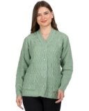 Lady Willington Women Woolen V-Neck Self Design Cardigan Heavy Rainbow Fabric Winter Wear Pure Wool Cardigans for Women Sweaters Fully Warm Cardigan Free Sizes