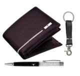 URBAN FOREST Shay Brown/Sand Leather Wallet, Diamond Pen & Keychain Combo Gift Set for Men