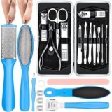 Manicure Pedicure Set Nail Clippers 16 Pcs Stainless Steel Luxury Nail Grooming Set Professional Nail Scissors Grooming Kits, Nail Tools with Leather Case With Foot Filer (Pack of 2)