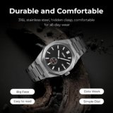 Skmei Men’s Analog Luxury Waterproof Quartz Geometric Round Dial Stainless Steel Watch All-in-one Fashion, Water Resistant, Supply Calendar Week