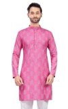 Studio Shringaar Men’s Cotton Blend Relaxed Fit Ikat Printed Knee Length Kurta