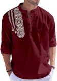 FOLGEN Men’s Solid Cotton Blend Full Sleeve Straight Kurta Regular Fit Short Kurta Shirt for Men