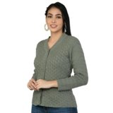 MONT CONNETT Women Woolen V-Neck Self Design Cardigan Heavy Daffodil Fabric Cardigan Winter Wear Pure Wool Cardigan Sweater for Women Free Size Long Cotty Fully Warm Cardigans