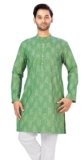 Studio Shringaar Men’s Cotton Blend Relaxed Fit Ikat Printed Knee Length Kurta