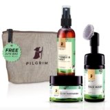 Pilgrim Squalane CTM Routine|Foaming Face Wash with Brush,120ml|Toner & Mist,100ml|Glow Moisturizer,50gm|Facial Kit for Men & Women|Cleansing,toning & Moisturizing routine|FREE Jute Bag