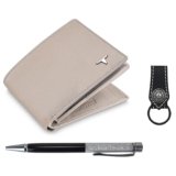 URBAN FOREST Cyrus Sand Leather Wallet, Diamond Pen & Keychain Combo Gift Set for Men