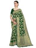 EthnicJunction Women’s Kanchipuram Silk Half and Half Woven Saree With Blouse Piece