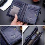 Contacts Men’s Genuine Leather RFID Blocking Bifold Zipper Coin Pocket Slim Purse Wallet with 12 Card Holder (Blue)
