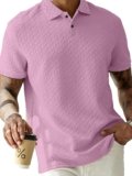 KAJARU Men’s Textured Jacquard Polo T-Shirt, Pink, Short Sleeve, Chevron Pattern