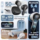 Boult K10 Truly Wireless Bluetooth In Ear Earbuds with 50H Playtime, 4 Mic Clear Calling, 45ms Low Latency, 10mm Drivers, Touch Controls, Type-C Fast Charging, IPX5, TWS Ear buds Wireless (Pure Black)